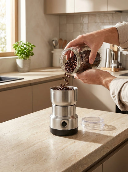 Trituradora Multifuncional Eléctrica para el Hogar – Muele Café, Granos y Especias en Segundos.